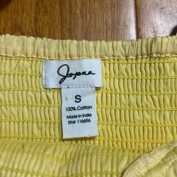 Japna Y2K Buttery Yellow Baby Doll Eyelet Smocked Crop Top Size S Cottagecore - Picture 3 of 8